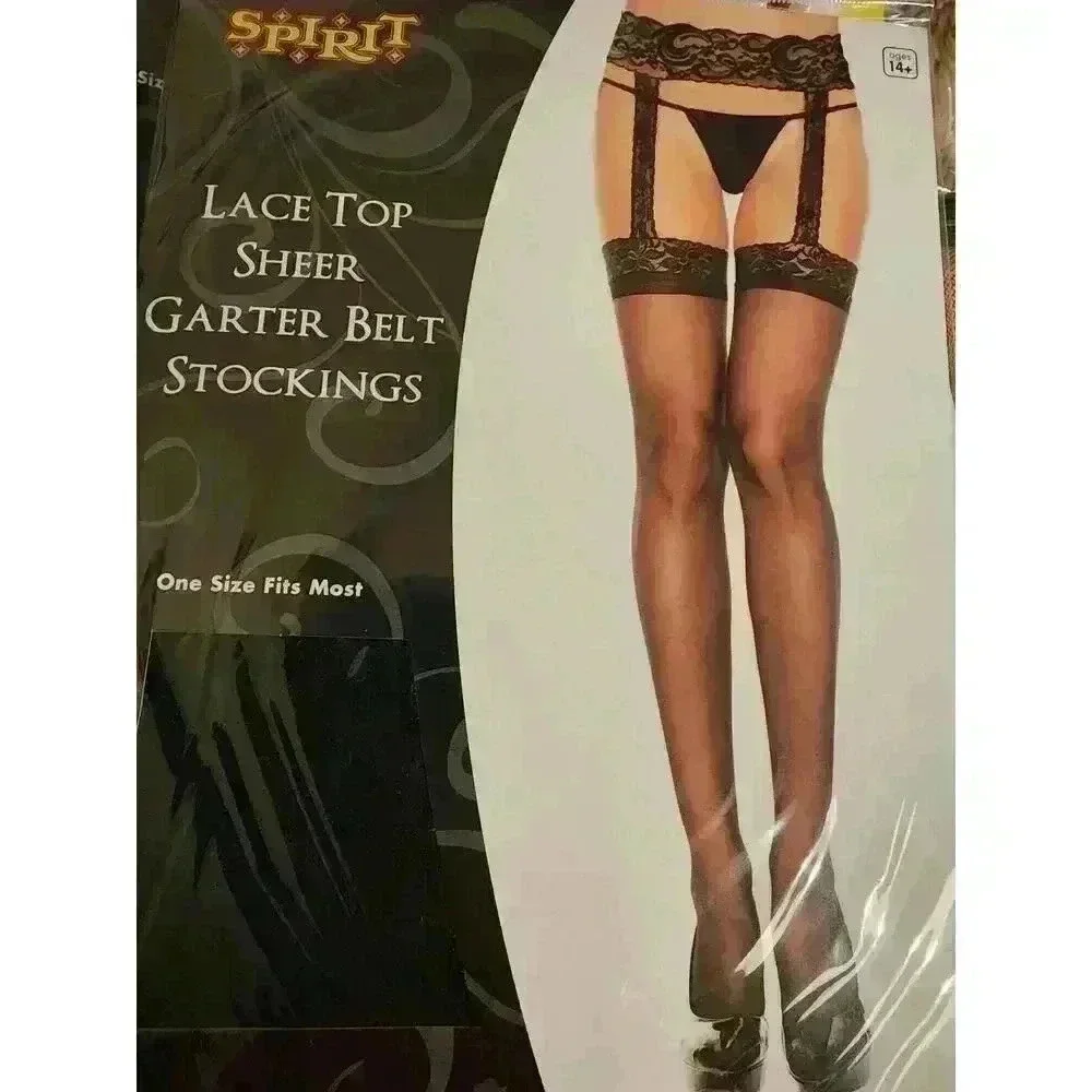 Lace Top Sheer Garter Belt Stockings - Picture 2 of 3